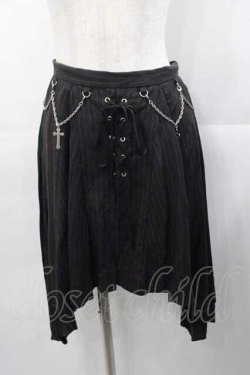 画像1: BPN / チェーンクロスストライプ変形スカート M 黒Ｘシルバー I-25-11-04-062-GO-SK-SA-ZI