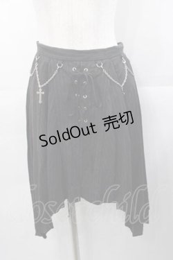 画像1: BPN / チェーンクロスストライプ変形スカート M 黒Ｘシルバー I-25-11-04-062-GO-SK-SA-ZI