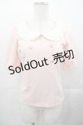 mon lily / フリル襟半袖トップス  ピンクＸ白 I-25-11-04-008-LO-TO-SA-ZI