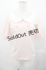 mon lily / フリル襟半袖トップス  ピンクＸ白 I-25-11-04-008-LO-TO-SA-ZI