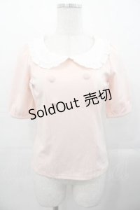 mon lily / フリル襟半袖トップス  ピンクＸ白 I-25-11-04-008-LO-TO-SA-ZI
