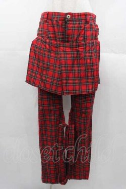 画像1: HELL CAT PUNKS / タータンチェックボンテージパンツ M 赤チェック I-25-11-04-085-PU-PA-SA-ZI