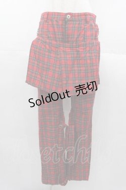 画像1: HELL CAT PUNKS / タータンチェックボンテージパンツ M 赤チェック I-25-11-04-085-PU-PA-SA-ZI