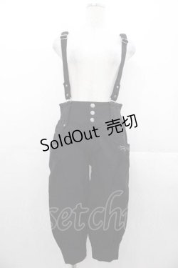 画像1: Ozz oneste / サイドポケット刺繍ハイウエストサス付きパンツ  黒 I-25-11-04-086-OO-PA-SA-ZI