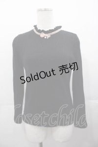 mon lily / リボンパールハイネックトップス  黒Ｘピンク I-25-11-04-010-LO-TO-SA-ZI