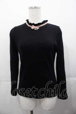 画像1: mon lily / リボンパールハイネックトップス  黒Ｘピンク I-25-11-04-010-LO-TO-SA-ZI