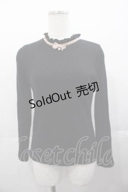 画像1: mon lily / リボンパールハイネックトップス  黒Ｘピンク I-25-11-04-010-LO-TO-SA-ZI