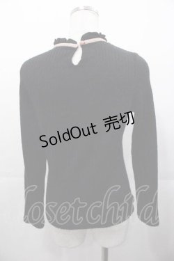 画像2: mon lily / リボンパールハイネックトップス  黒Ｘピンク I-25-11-04-010-LO-TO-SA-ZI