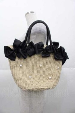 画像1: axes femme POETIQUE / リボン雑材風バッグ  アイボリーＸ黒 I-25-11-04-093-AX-BG-SA-ZI