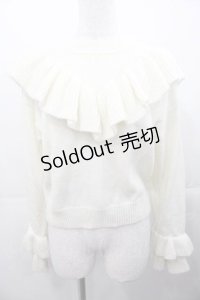 E hyphen world gallery / Vフリルニットトップス S アイボリー I-25-11-04-011-LO-TO-SA-ZI