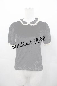 Rose Marie seoir / ベルベット半袖トップス  黒Ｘ生成り I-25-11-04-012-EL-TO-SA-ZI