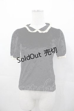 画像1: Rose Marie seoir / ベルベット半袖トップス  黒Ｘ生成り I-25-11-04-012-EL-TO-SA-ZI