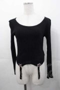 mon lily / ガーターリボンデザインカットソー  黒Ｘピンク I-25-11-04-013-LO-TO-SA-ZI