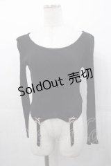mon lily / ガーターリボンデザインカットソー  黒Ｘピンク I-25-11-04-013-LO-TO-SA-ZI