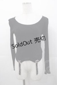 mon lily / ガーターリボンデザインカットソー  黒Ｘピンク I-25-11-04-013-LO-TO-SA-ZI