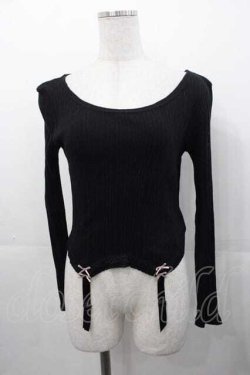 画像1: mon lily / ガーターリボンデザインカットソー  黒Ｘピンク I-25-11-04-013-LO-TO-SA-ZI