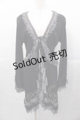 Ozz Croce / レースロングカーディガン  黒Ｘグレー I-25-11-04-016-OO-TO-SA-ZI