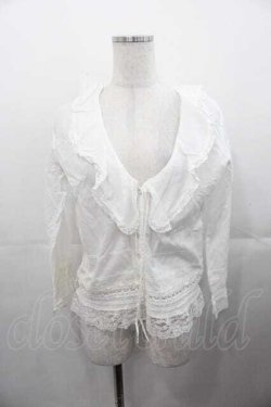 画像1: INGEBORG / Vネックフリル長袖ブラウス S ホワイト I-25-11-04-020-LO-BL-SA-ZI