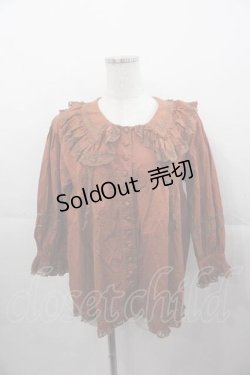 画像1: PINK HOUSE / フリルカラー胸元切替五分袖ブラウス  ブラウン I-25-11-04-021-LO-BL-SA-ZI