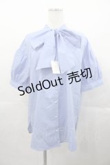 axes femme / ビッグリボン半袖ブラウス  ブルー I-25-11-04-005-AX-BL-SA-ZI