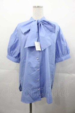 画像1: axes femme / ビッグリボン半袖ブラウス  ブルー I-25-11-04-005-AX-BL-SA-ZI