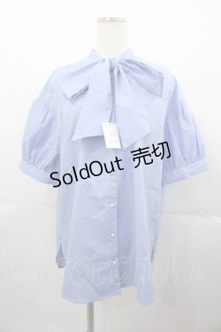 画像1: axes femme / ビッグリボン半袖ブラウス  ブルー I-25-11-04-005-AX-BL-SA-ZI