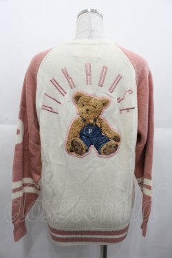 画像2: PINK HOUSE / オーバーオールくまさんワッペンニットカーディガン  白Ｘピンク I-25-11-07-037-LO-TO-SA-ZI