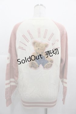画像2: PINK HOUSE / オーバーオールくまさんワッペンニットカーディガン  白Ｘピンク I-25-11-07-037-LO-TO-SA-ZI