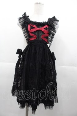 画像1: Hoshibako Works / 西洋人形魔法 リボン付きエプロン S ブラック×レッド I-25-11-07-058-LO-TO-SA-ZI