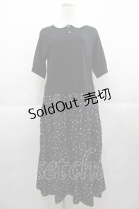 Jane Marple Dans Le Salon / ドット切替半袖ワンピース  黒Ｘ白 I-25-11-07-063-JM-OP-SA-ZI