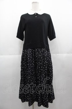 画像1: Jane Marple Dans Le Salon / ドット切替半袖ワンピース  黒Ｘ白 I-25-11-07-063-JM-OP-SA-ZI