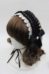 MIHO MATSUDA / プリーツフラワーレースリボンヘッドドレス  黒Ｘ白 I-25-11-07-103-GO-AC-SA-ZI