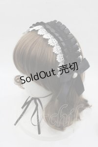 MIHO MATSUDA / プリーツフラワーレースリボンヘッドドレス  黒Ｘ白 I-25-11-07-103-GO-AC-SA-ZI