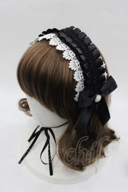 画像1: MIHO MATSUDA / プリーツフラワーレースリボンヘッドドレス  黒Ｘ白 I-25-11-07-103-GO-AC-SA-ZI