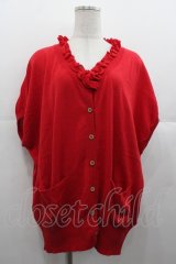 Jane Marple Dans Le Salon / フリル半袖カーディガン  赤 I-25-11-07-021-JM-TO-SA-ZI