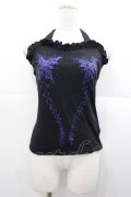 BPN / 蝶編み下げラメプリントベアトップス  黒Ｘ紫 I-25-11-07-028-GO-TO-SA-ZI