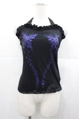 BPN / 蝶編み下げラメプリントベアトップス  黒Ｘ紫 I-25-11-07-028-GO-TO-SA-ZI