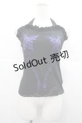 BPN / 蝶編み下げラメプリントベアトップス  黒Ｘ紫 I-25-11-07-028-GO-TO-SA-ZI