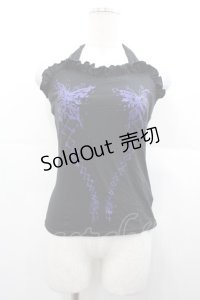 BPN / 蝶編み下げラメプリントベアトップス  黒Ｘ紫 I-25-11-07-028-GO-TO-SA-ZI