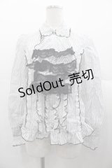 ALGONQUINS / リボンタイ&ジャボ付きブラウス  白Ｘ黒 I-25-11-07-029-AL-BL-SA-ZI