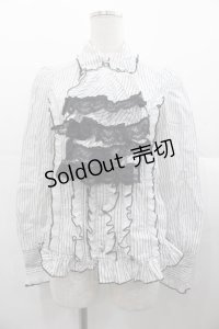 ALGONQUINS / リボンタイ&ジャボ付きブラウス  白Ｘ黒 I-25-11-07-029-AL-BL-SA-ZI