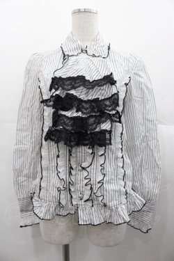 画像1: ALGONQUINS / リボンタイ&ジャボ付きブラウス  白Ｘ黒 I-25-11-07-029-AL-BL-SA-ZI