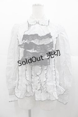 画像1: ALGONQUINS / リボンタイ&ジャボ付きブラウス  白Ｘ黒 I-25-11-07-029-AL-BL-SA-ZI