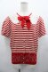 画像1: PINK HOUSE / 襟付きボーダーリボン半袖カーディガン  赤Ｘ白 I-25-11-07-032-LO-TO-SA-ZI (1)