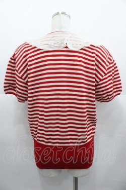 画像2: PINK HOUSE / 襟付きボーダーリボン半袖カーディガン  赤Ｘ白 I-25-11-07-032-LO-TO-SA-ZI