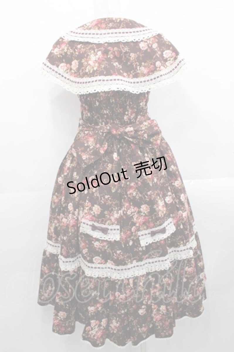 画像2: metamorphose / はしごレースリボンミディアムケープ付きジャンパースカート (花柄) 1 ブラウン I-25-11-12-040-ME-OP-SA-ZI (2)