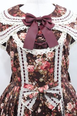 画像3: metamorphose / はしごレースリボンミディアムケープ付きジャンパースカート (花柄) 1 ブラウン I-25-11-12-040-ME-OP-SA-ZI