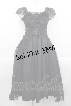 画像1: MR corset / リボン編み上げストライプジャンパースカート  黒 I-25-11-12-059-PU-OP-SA-ZI