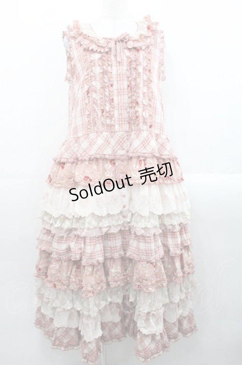 画像1: PINK HOUSE / ローズレース使いミックスパッチワークワンピース  苺ミルク系 I-25-11-12-070-LO-OP-SA-ZI (1)