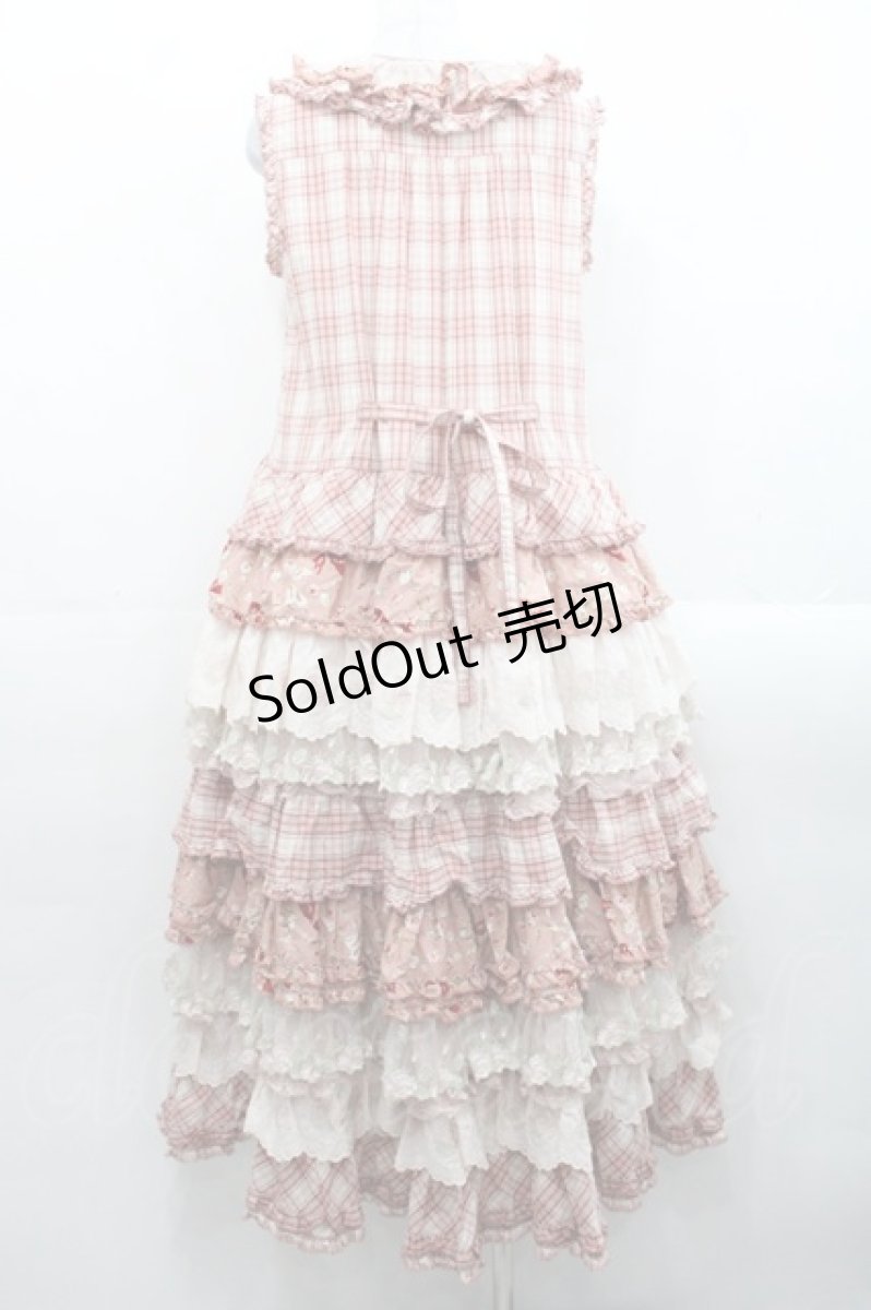 画像2: PINK HOUSE / ローズレース使いミックスパッチワークワンピース  苺ミルク系 I-25-11-12-070-LO-OP-SA-ZI (2)